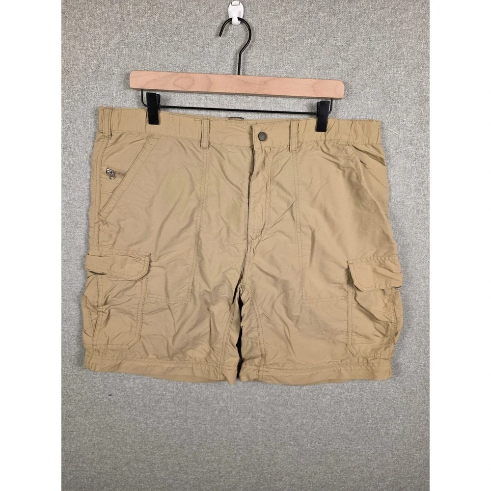REI Sahara Mens Cargo Shorts Tan Khaki Nylon UPF 50+ Hiking Outdoor Size L 32L